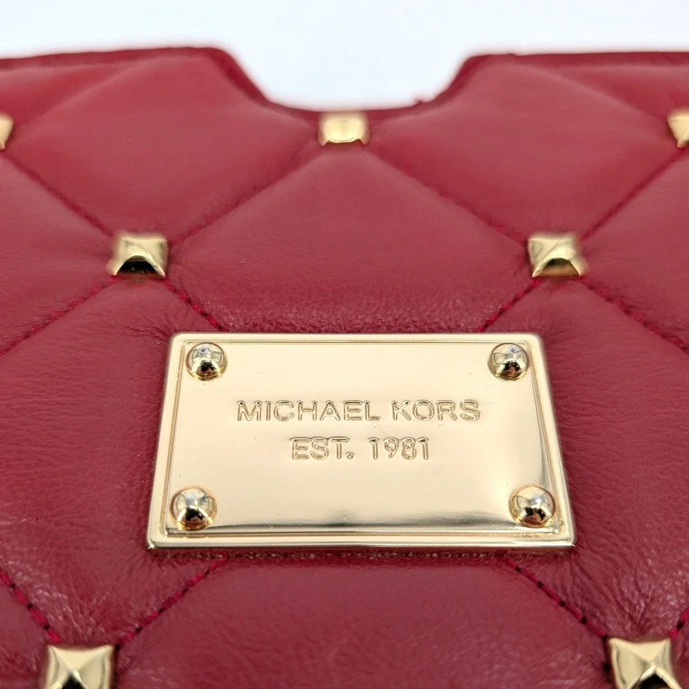 Michael Kors Quilted Leather Tablet Sleeve Red Studded Tablet Sleeve 10x8in